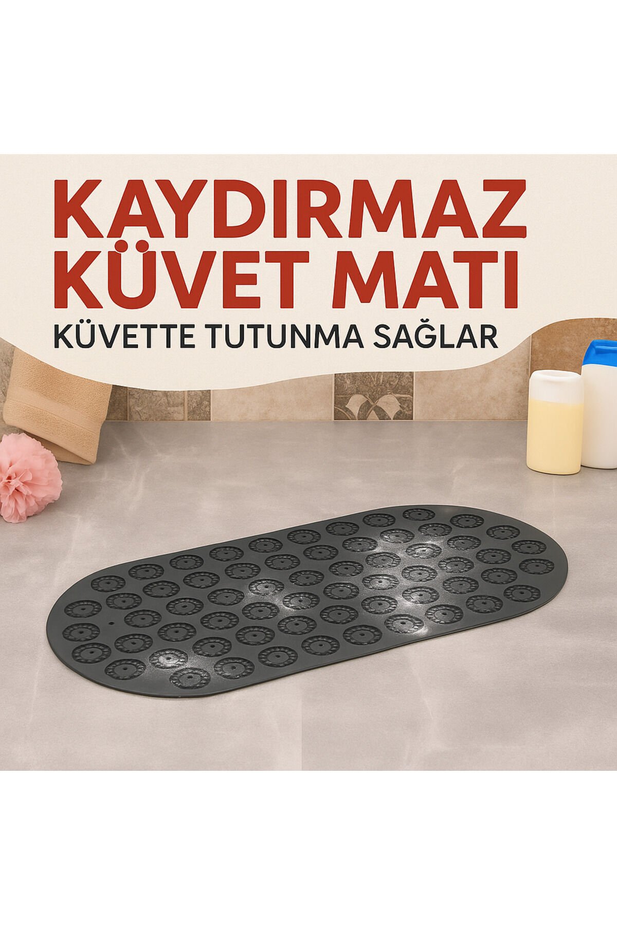 Ferah Plastik Masajlı Kaymaz Banyo Paspası – | Oval Şekil | Vantuzlu ve Su Geçirmez