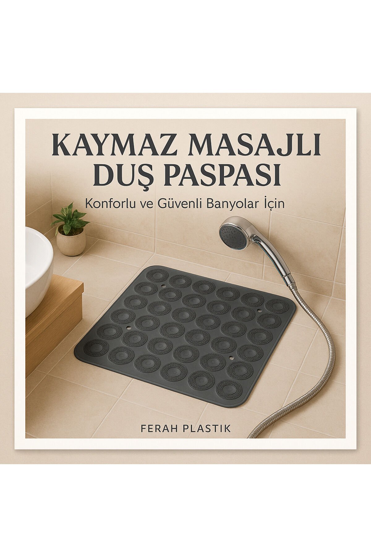 Kaymaz Masajlı Duş Paspası 54x54 cm - Su Geçirmez ve Anti-Bakteriyel Banyo Matı | Ferah Plastik