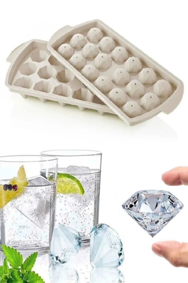 Şık Elmas Şeklinde 18'li Buzluk Seti - Göz Alıcı Elmas Desenli 18'li Buzluk (2 adet)