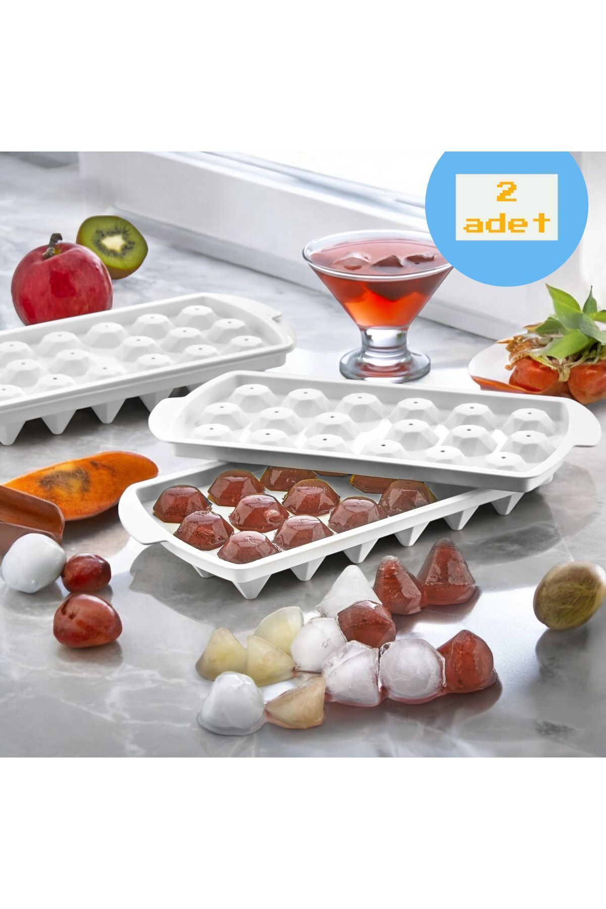 Şık Elmas Şeklinde 18'li Buzluk Seti - Göz Alıcı Elmas Desenli 18'li Buzluk (2 adet)