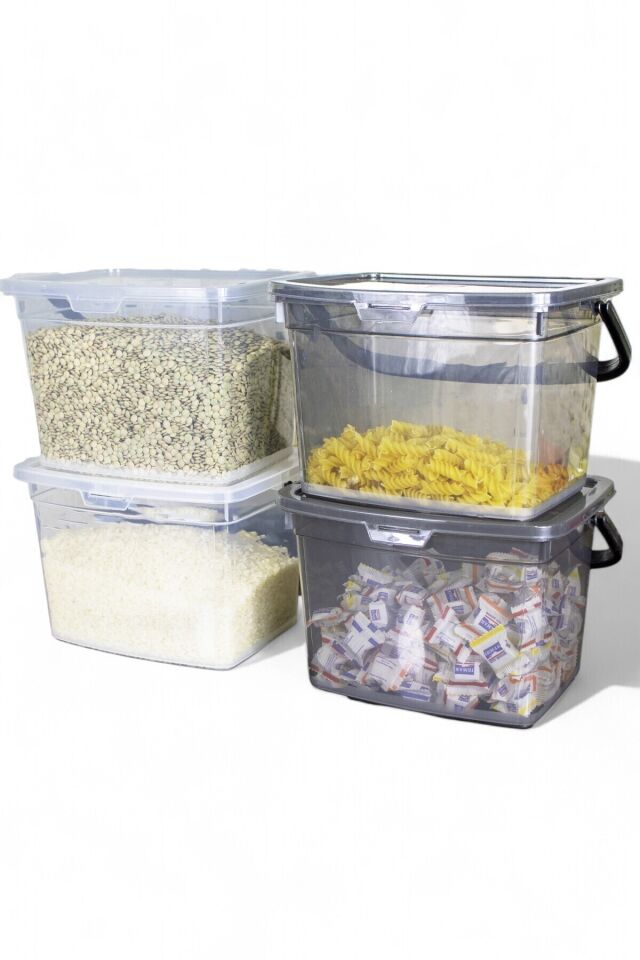 4'lü Erzak Saklama Kabı Seti - Calgonluk Bakliyet Saklama Kabı Etiket Ölçü Kaşığı Hediye