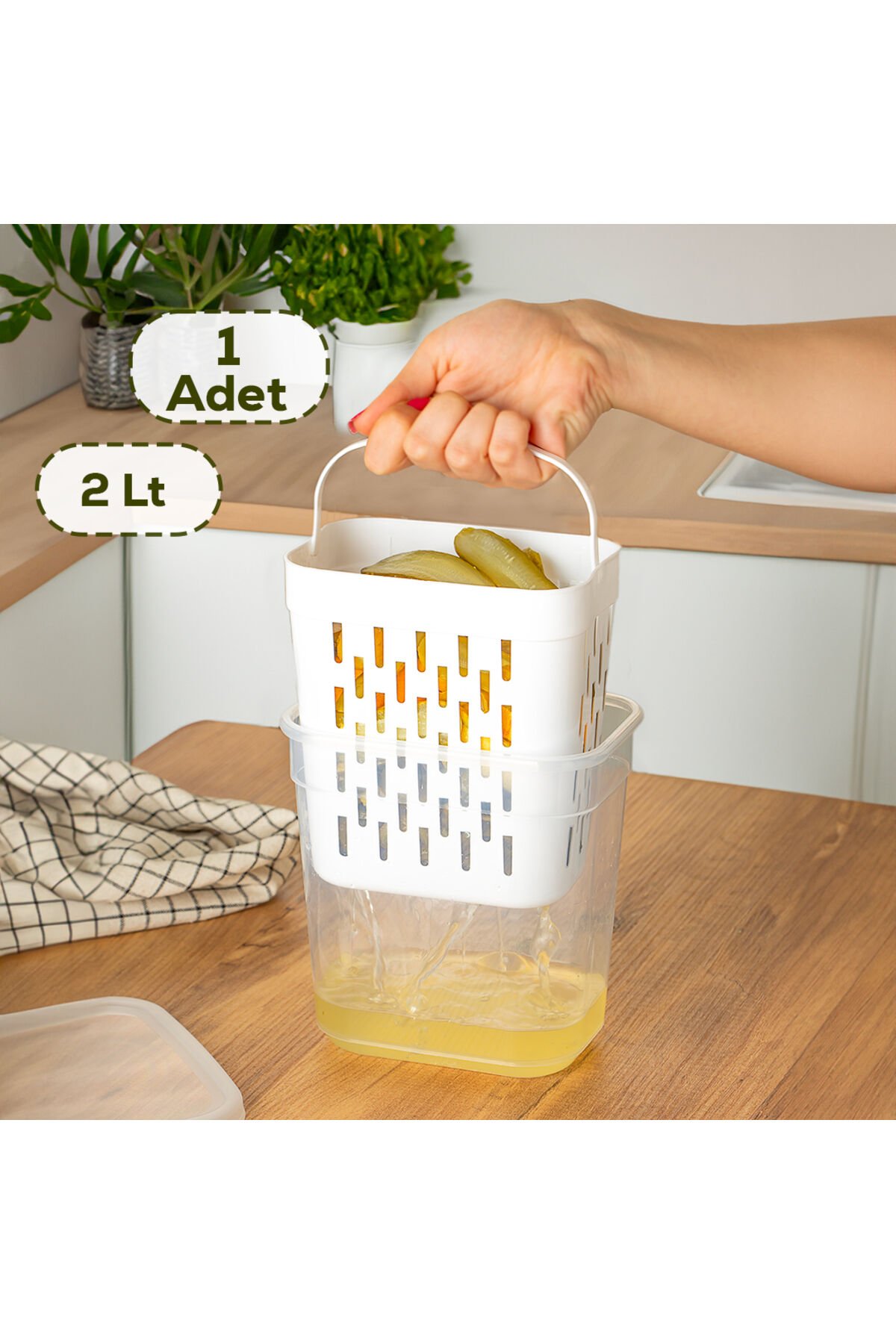 Ferah Plastik Süzgeç Hazneli Saklama Kabı Seti – Kapaklı, Turşu Saklama Kutusu – BPA İçermez