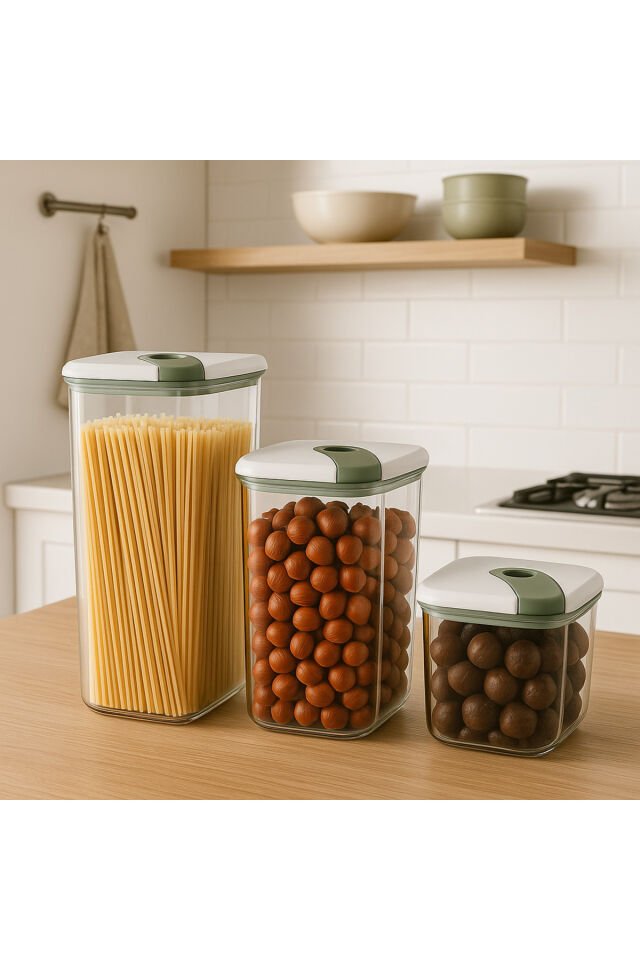 Ferah Plastik 3'lü Hava Geçirmez Gıda Saklama Kabı Seti – 0.5L + 1.1L + 1.9L - Vakumlu Kapaklı