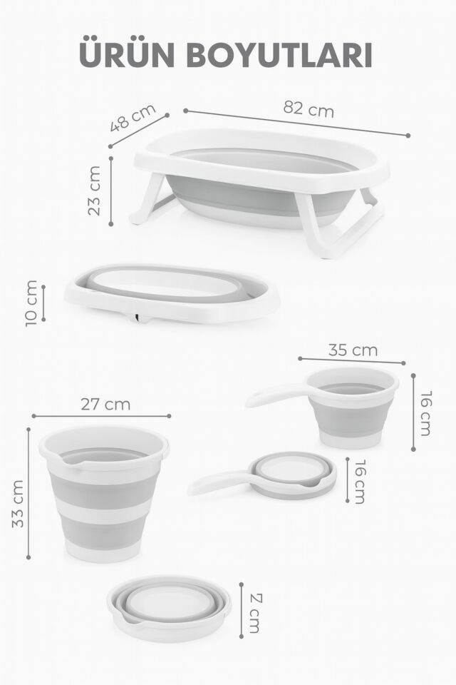 Katlanır Bebek Küveti Seti – Kova ve Maşrapalı, Taşınabilir, Katlanabilir, Pratik Banyo Seti