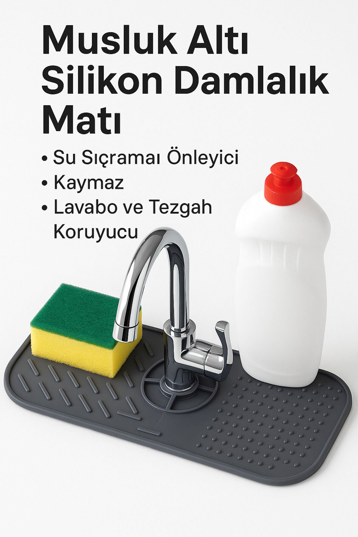 Lavobo Musluk Matı Musluk Altı Silikon Damlalık Matı – Su Sıçrama Önleyici, Kaymaz Tezgah Koruyucu