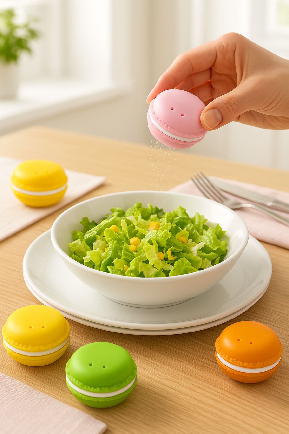 Makaron Şekilli Renkli 4’lü Tuzluk Biberlik Seti – Baharatlık Takımı