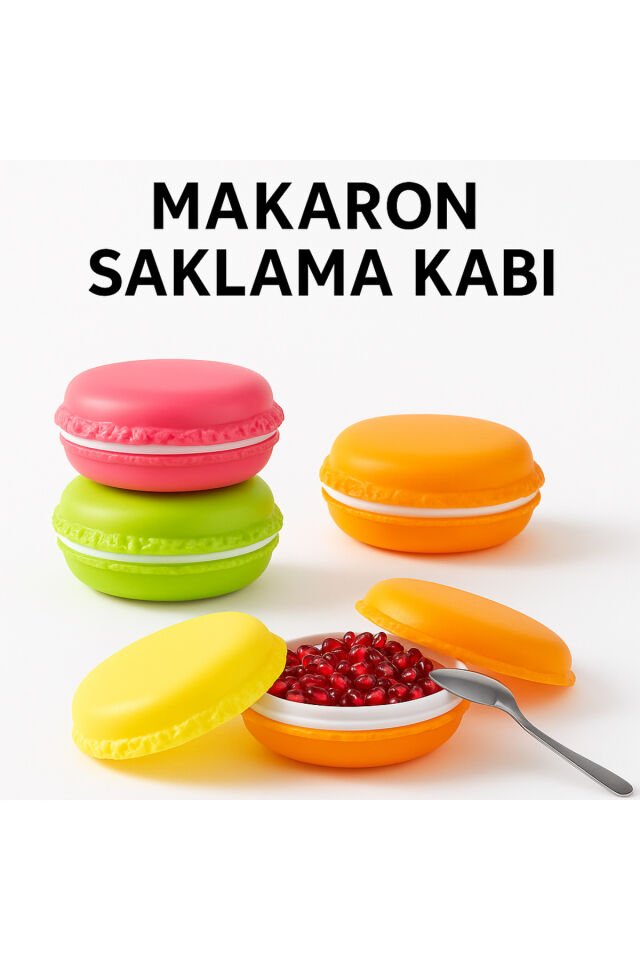 Renkli Macaron Şekilli Saklama Kabı 4'lü Set – Şekerlik, Lokumluk, Takı ve Baharat Kutusu