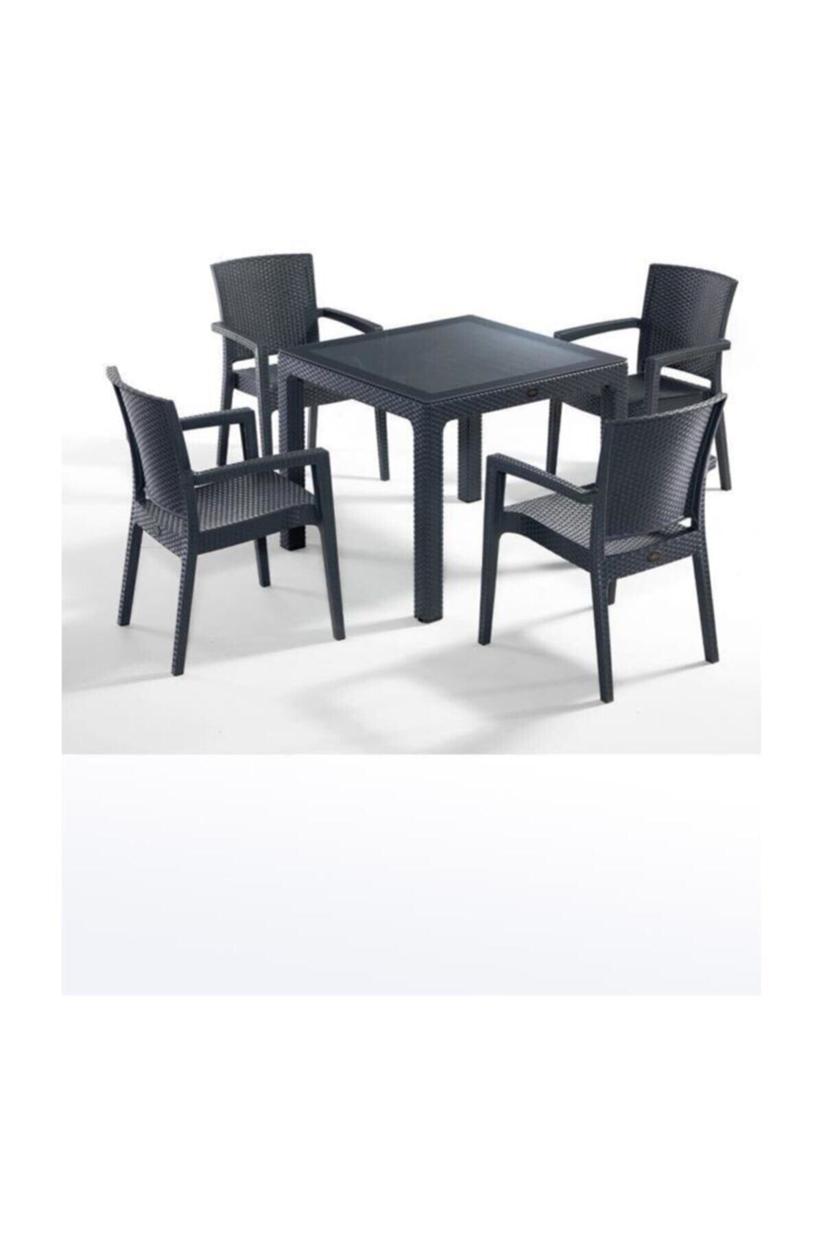 Zenit Suya Ve Güneşe Dayanıklı 4 Koltuklu 90x90 Kare Camlı Masa Rattan Bahçe Balkon Takımı