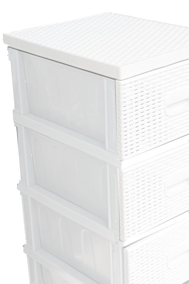 Beyaz Raddan Komodin 4 Çekmeceli Büyük Boy Modern Tasarım Plastik Komidin