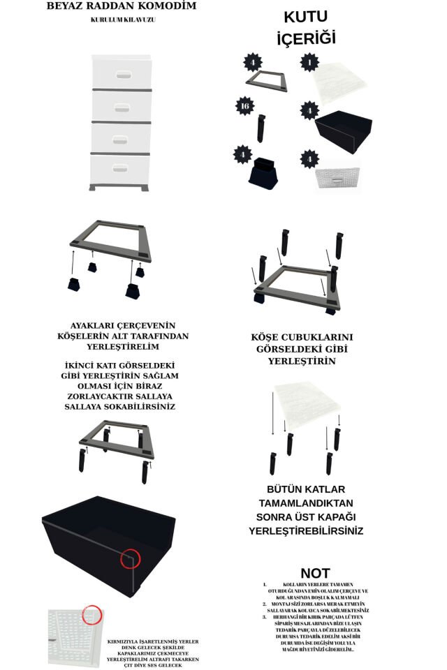 Beyaz Raddan Komodin 4 Çekmeceli Büyük Boy Modern Tasarım Plastik Komidin