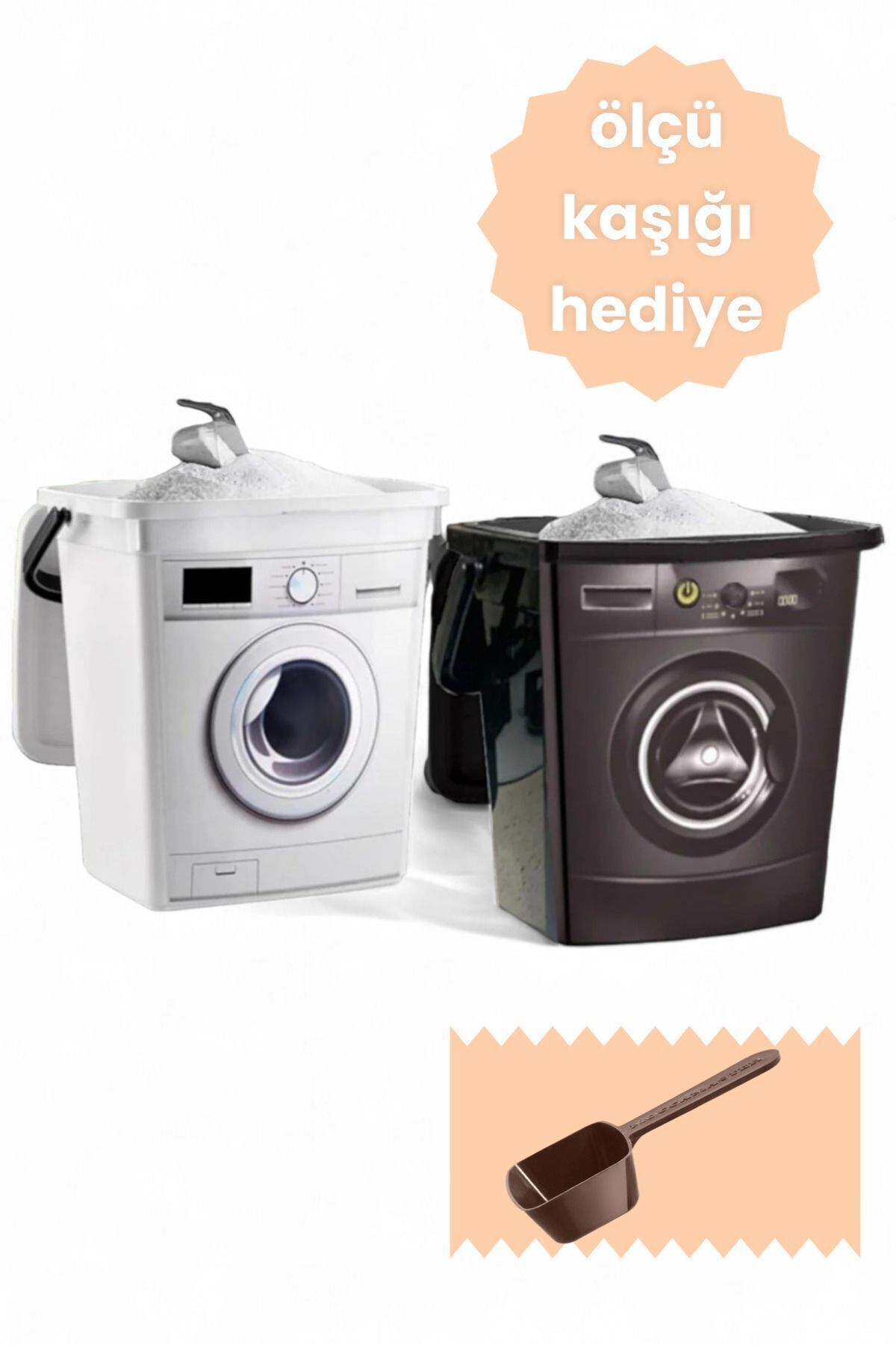 12 Litre Dekoratif Deterjanlık Deterjan Kutusu saklama Kabı deterjanlık 2 li 6+6 Beyaz Siyah