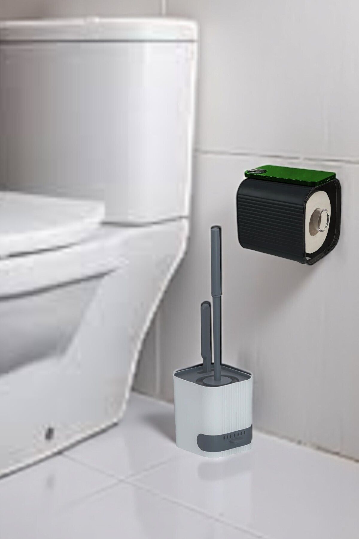 Wc Fırça Ve Tuvalet Kağıtlığı Seti Şık Tuvalet Kağıtlığı Ve Wc Fırçası Beyaz Antrasit Siyah