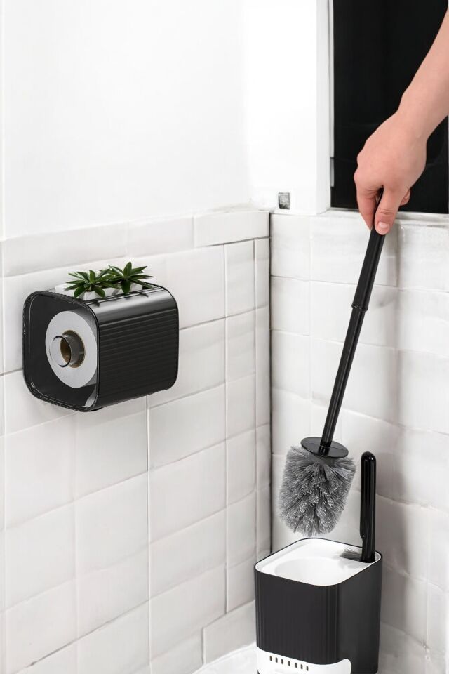 Wc Fırça Ve Tuvalet Kağıtlığı Seti Şık Tuvalet Kağıtlığı Ve Wc Fırçası Siyah