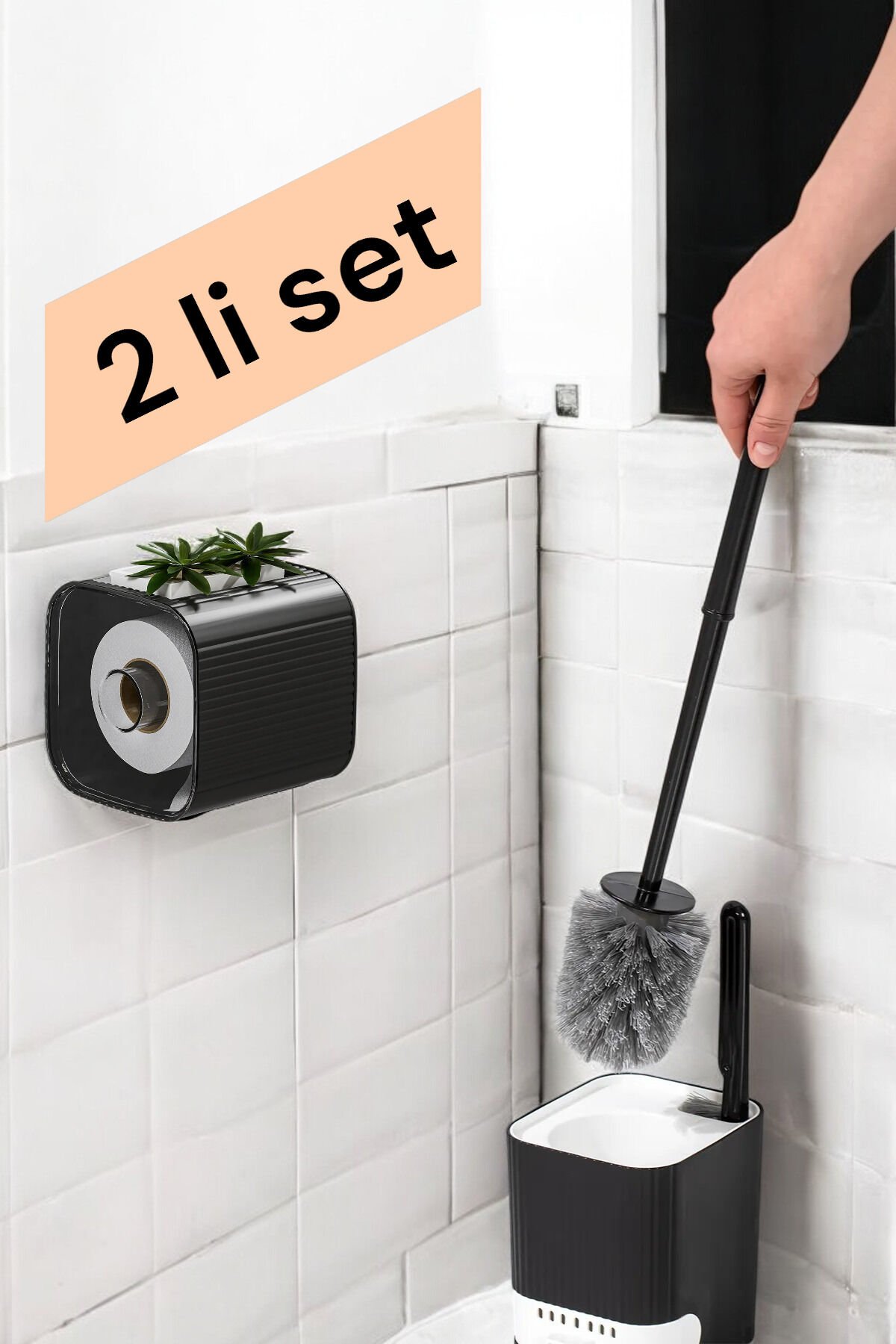 Wc Fırça Ve Tuvalet Kağıtlığı Seti Şık Tuvalet Kağıtlığı Ve Wc Fırçası Siyah