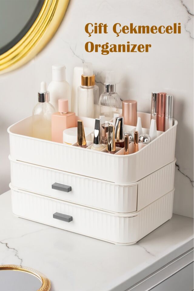 3 katlı makyaj ve takı organizer Beyaz