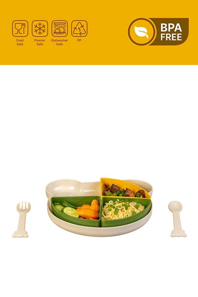 BPA Free Bölmeli Bebek Mama Tabağı Seti – Çatal Kaşık Dahil, Gıda ve Bulaşık Makinesi Uyumlu Karışık