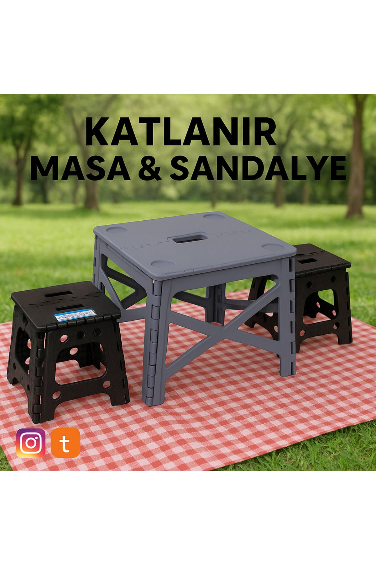 Pratik Kamp Seti: Katlanır Masa Ve Sandalyeler - 2 1 Piknik Masa Sandalye Seti Kahverengi