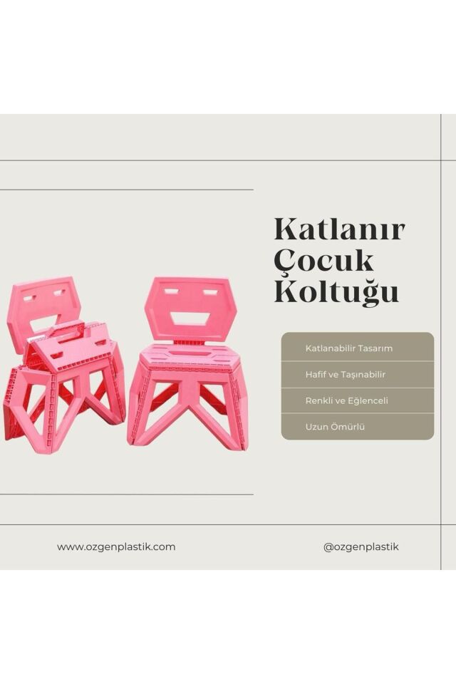 Modern Geometrik Katlanabilir Çocuk Kamp Sandalyesi, Taşınabilir, Konforlu, İdeal Dış Mekan Pembe